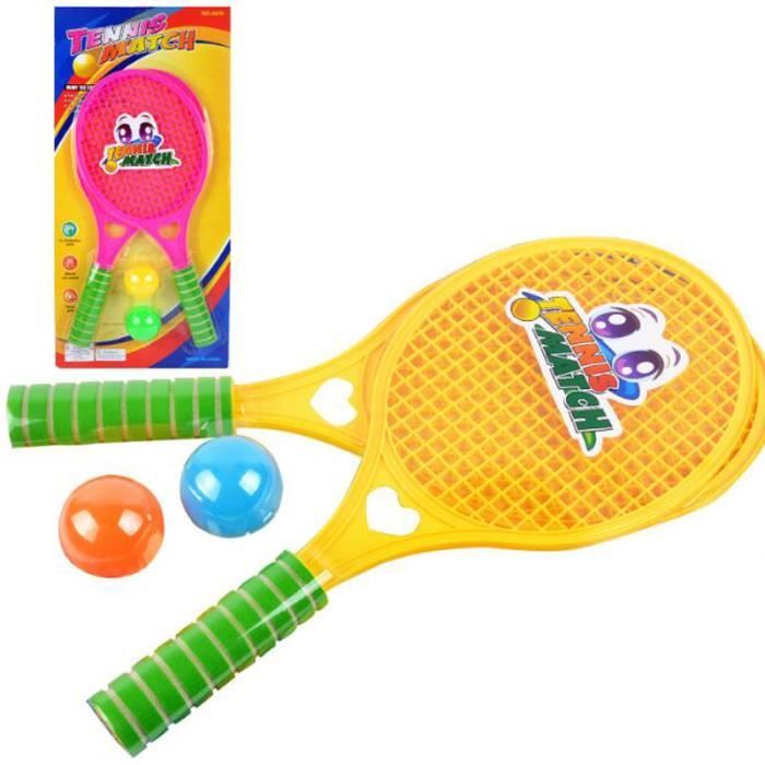 Lot de Petit Tennis Raquette de Tennis + Balle Tennis Jouet Cadeau Pour Enfant (Raquette 47cm + Balle 5cm) - Couleur Aléatoire