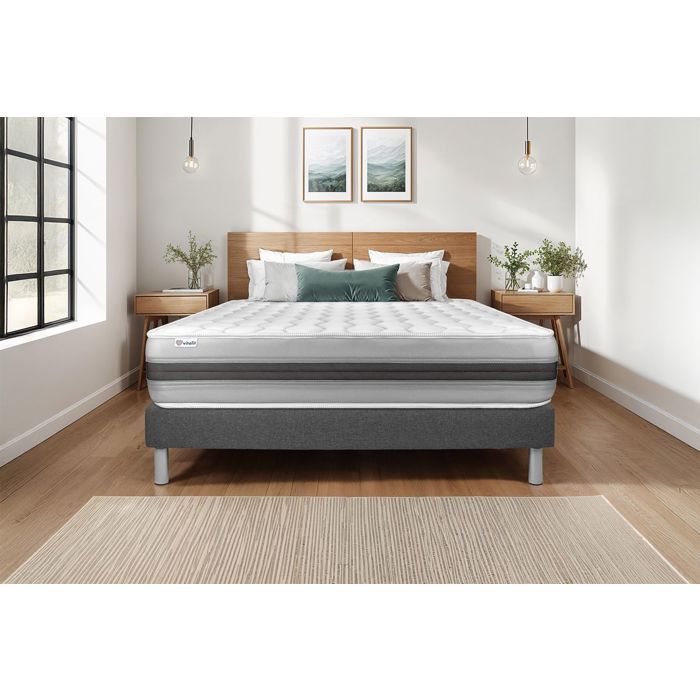 Ensemble VITALSPRING Recover 160x200 Ressorts ensachés, visco 7 zones Maxi épaisseur + sommier kit gris