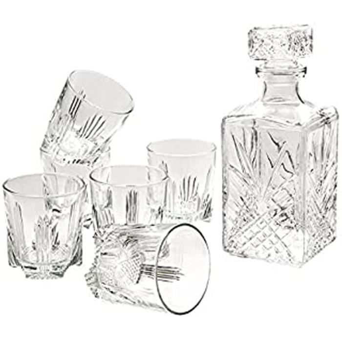 2.26041 Service À Whisky, Verre, Transparent (1 carafe de 1L + 6 verres à whisky de 28.5 cl)