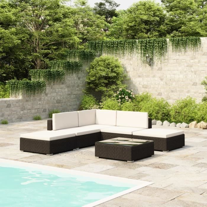 Salon de jardin 6 pcs - Meuble de jardin - Salon Bas De Jardin avec coussins Résine tressée Noir Parfait #848763