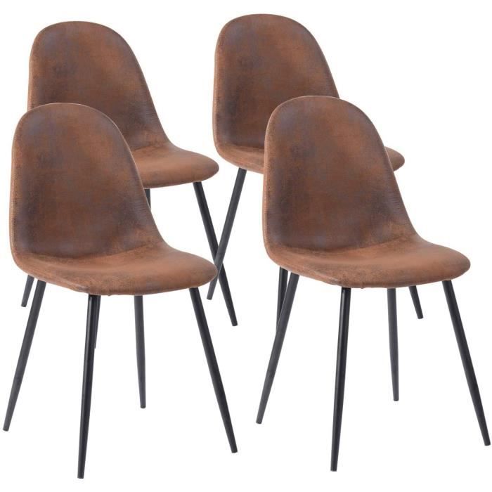 CHAISE E COSY Lot de 4 chaises de salle agrave manger Scandinave Fauteuil Salon Salon Pied Meacutetal Noir Reacutetro Vintage en121