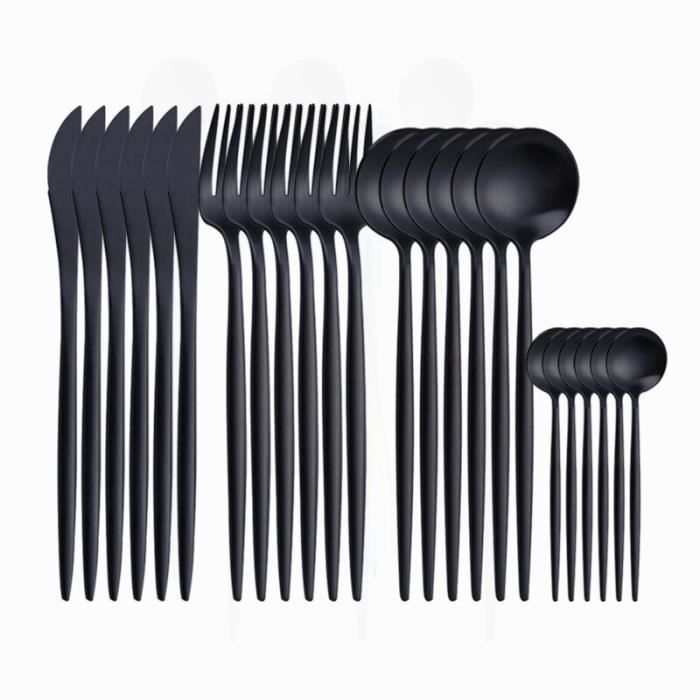 Services de table,Couverts noirs écologiques en acier inoxydable 18-10,service de table,mats,coutellerie - Type black 24pcs