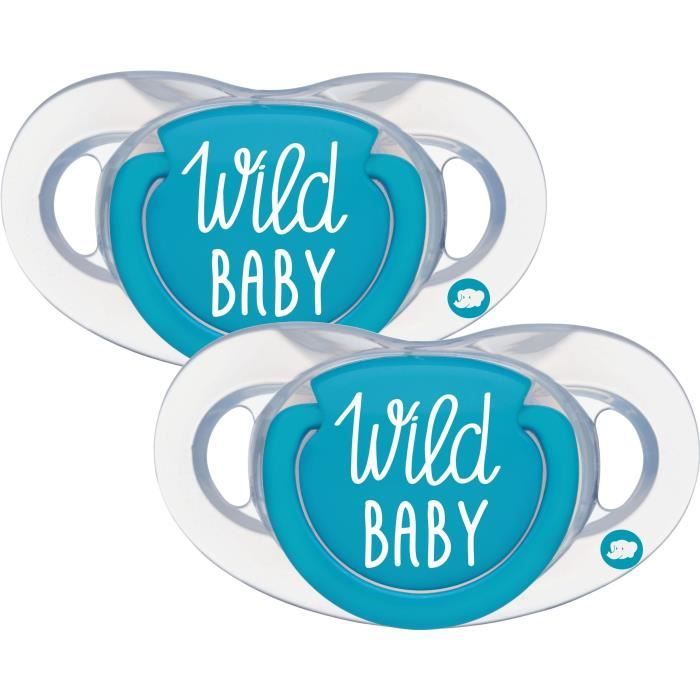 BEBE CONFORTSUCETTE NATURAL PHYSIO - SILICONE 6/18M - X2 WILD BABY - BLEU