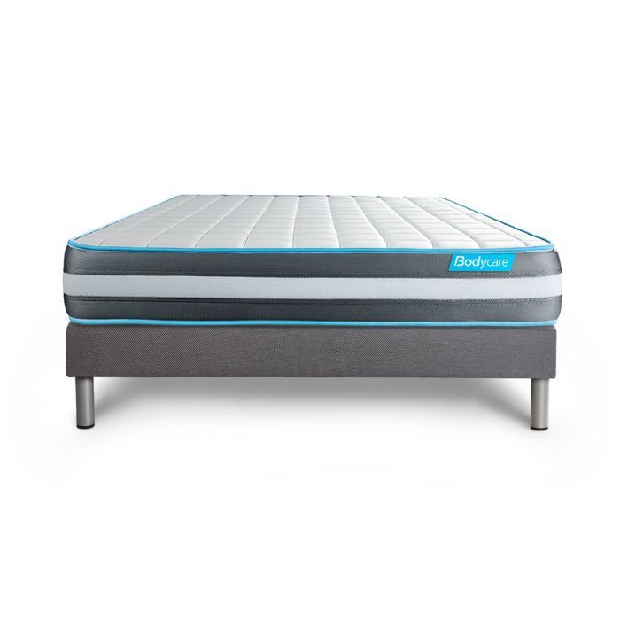 Ensemble sommier matelas 140x200 Bodyform - 20 cm - Confort Ferme - sommier gris
