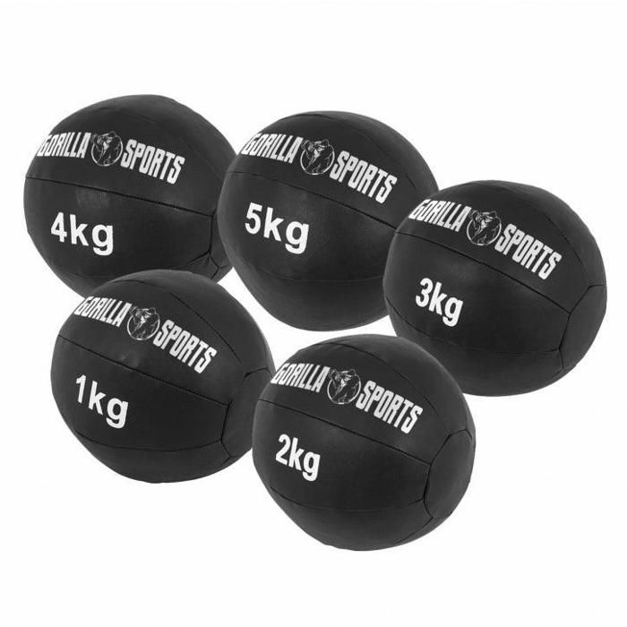 Lot de 5 Médecine Balls en cuir Synthétique - 1, 2, 3, 4 et 5 KG (15 KG)