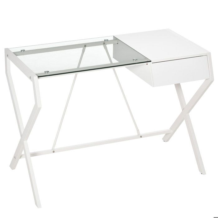 Bureau informatique table ordinateur design contemporain métal panneaux de particules blanc bois de chêne verre 105x56x74cm Blanc