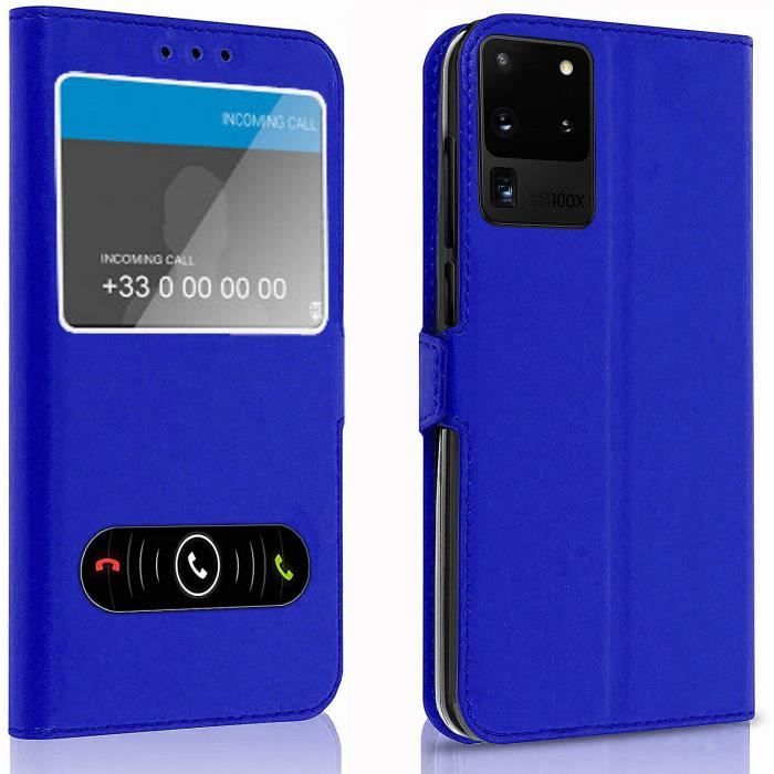 Pour Samsung Galaxy S20 FE (6,5-)- Housse Etui Bleu-Décrochage rapide Avec double Fenêtres-Intérieur silicone Gel. JOLLINI®