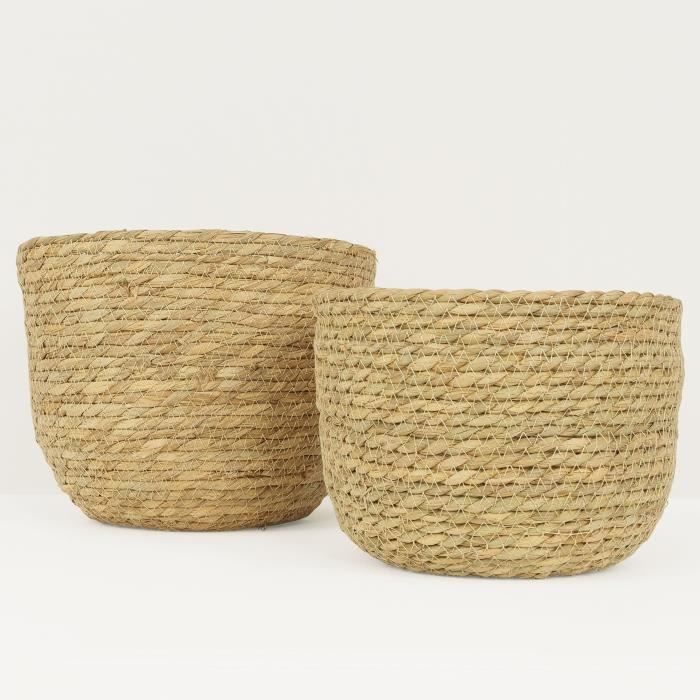 2 Cache-Pots pour Plantes D.25/30cm - Décoration Intérieur Maison - Pot de Fleur / Panier de Rangement Fibre Naturelle - AIKA