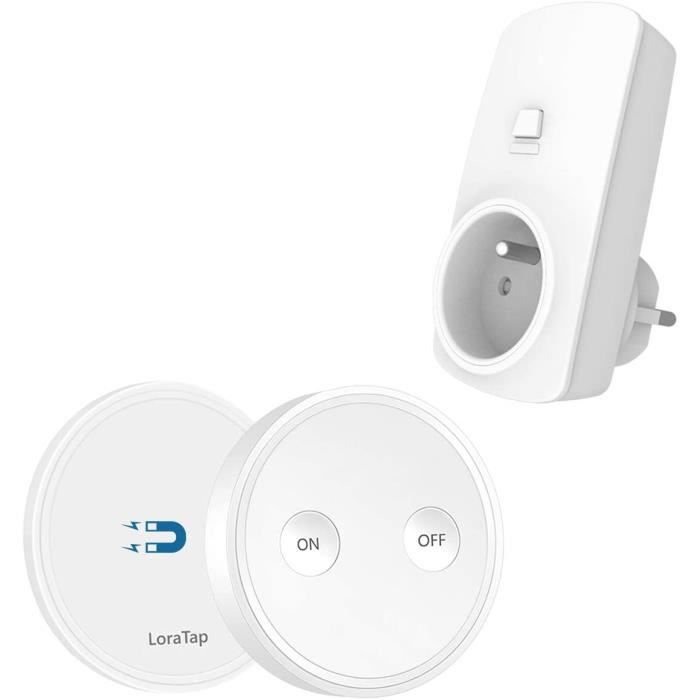 LoraTap Prise Télécommandée, 2500 Watts, Portée 200M, Radio 868Mhz, 10 ans Autonomie, Prise Electrique Sans Fil Intelligente