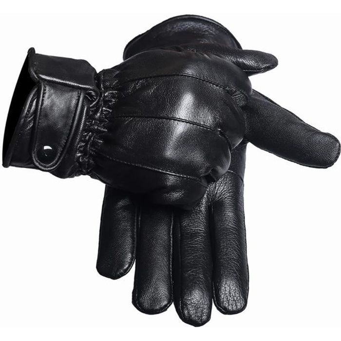 Gants cuir homme moto style noir doublé polaire