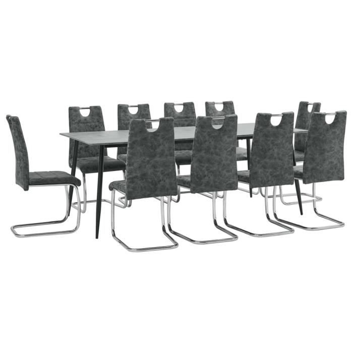 Ensemble table à manger de 10 à 12 personnes + 10 chaises - Contemporain - Ensemble de salle à manger 11 pcs Noir Similicuir