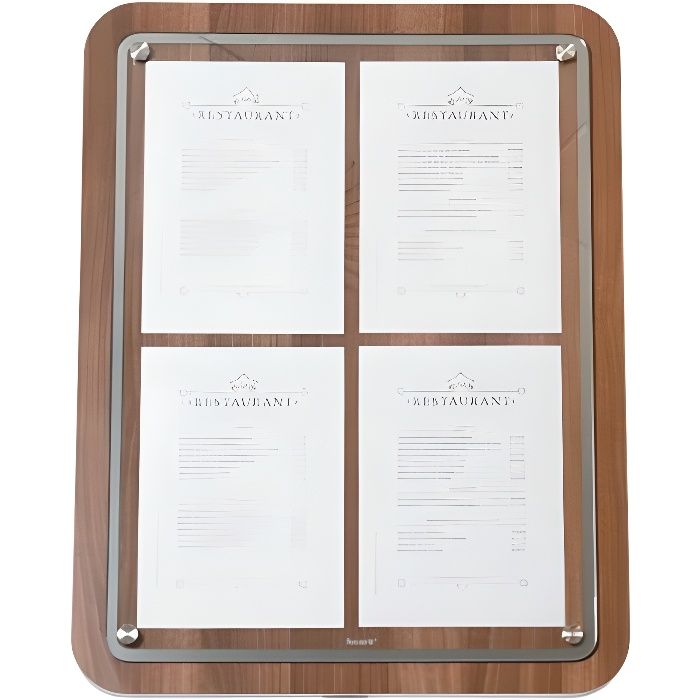 Porte-menu 4 x A4 Glass Star en bois aspect noyer - Support menu hôtel restaurant Sans pied Bois