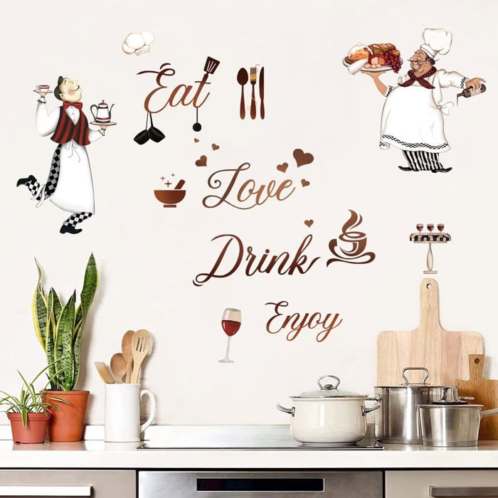 Stickers Muraux Chef Cuisine Autocollant Mural Citations Ustensiles 