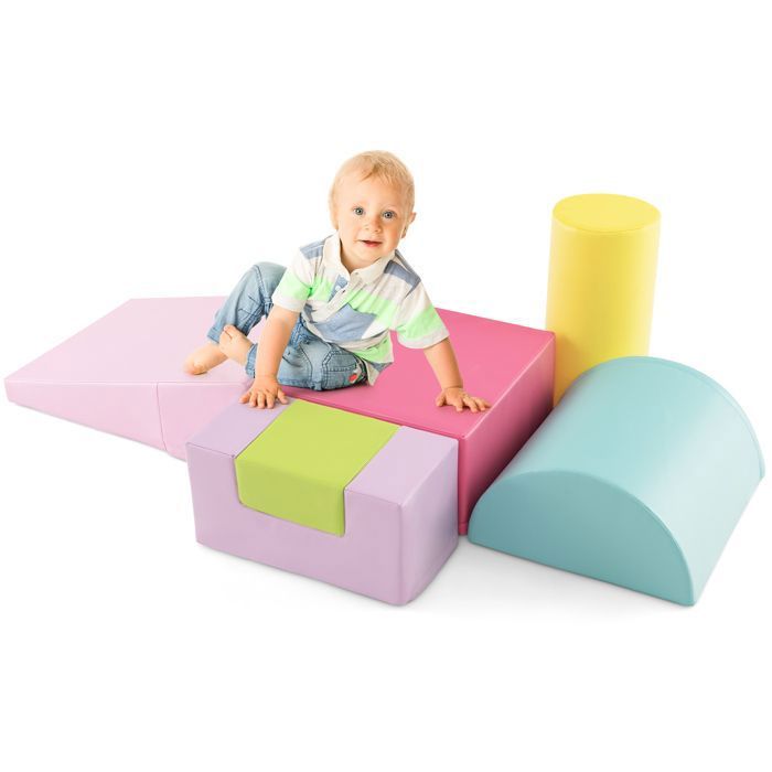 5PCs Modules de Motricité en Mousse Grands XL COSTWAY-Blocs de Construction sur Logiciel avec Housse pour Enfant 9mois-3 ans-Rose - Jeux - Jouets