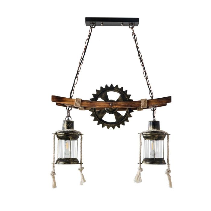 Lustre Suspendue Vintage - Luminaire Suspension à Vent Industriel - Lustre de Style Pirate - 2 Bases dAmpoule E27 - Décoration