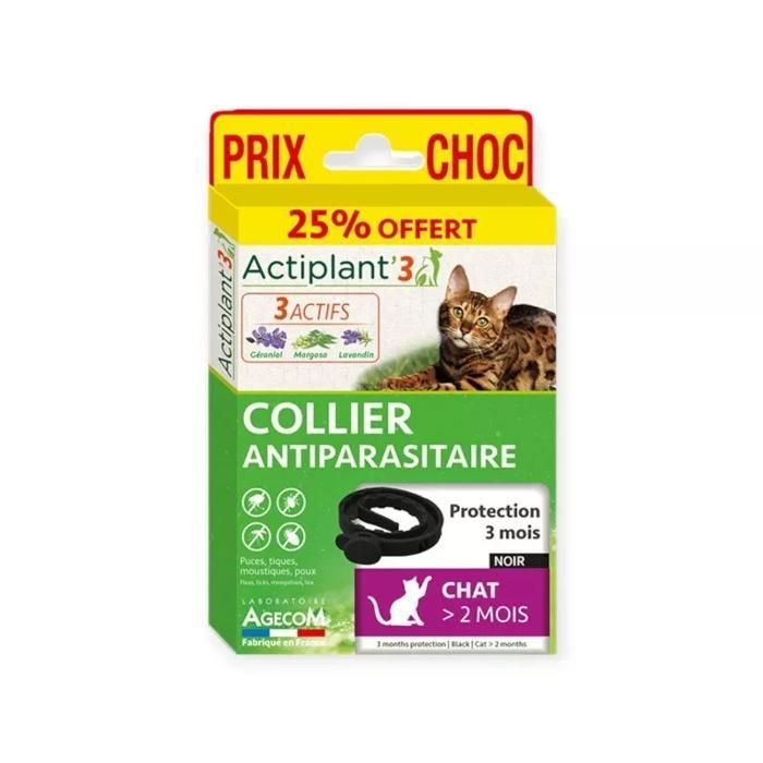 Meilleurs prix pour Actiplant Tri Actif Anti Puces Tiques Poux Oeuf CHAT Plus de 2 mois COLLIER Noir