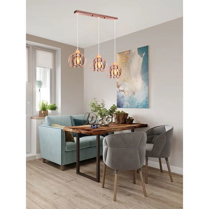 iDEGU Lampe Suspension Vintage Lustre Industriel en Bois Métal Lmape Plafonnier Design Cage Rétro Décoration pour Salon Chambre