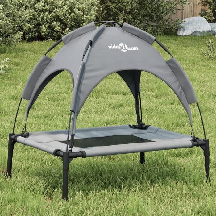 vidaXL Lit pour chien avec auvent anthracite tissu Oxford et acier canapé pour chien canapés pour chien chaise pour chien 172592