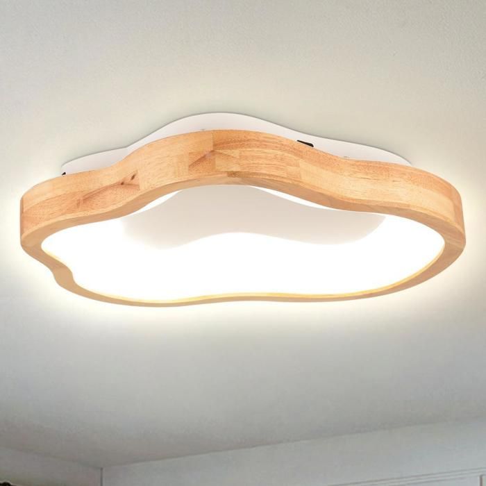 WOTTES Plafonnier LED En Bois Rond - Ø40*7.5CM - Blanc Neutre - Plafonnier nuage en bois Design - Pour Salon Cuisine Salle de bains