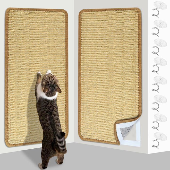 Comparer les prix de Tapis Griffoir Chat,Griffoir Chat Antidérapant,Mural Chat Sisal Naturel,Tapis Griffoir pour Chat avec Velcro,Blanc,2PCS 50x25cm