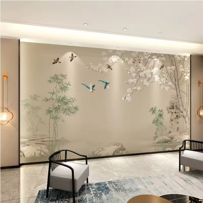 Papier Peint Panoramique 3D chinois peint à la main fleur oiseau canapé mural TV fond décoration murale 410x280cm