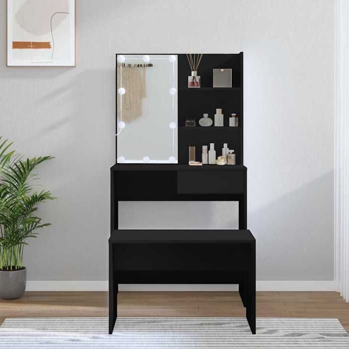 vidaXL Ensemble de Coiffeuse avec LED Table Cosmétique avec Miroir et Tabouret Bureau de Maquillage Chambre à Coucher 3114108