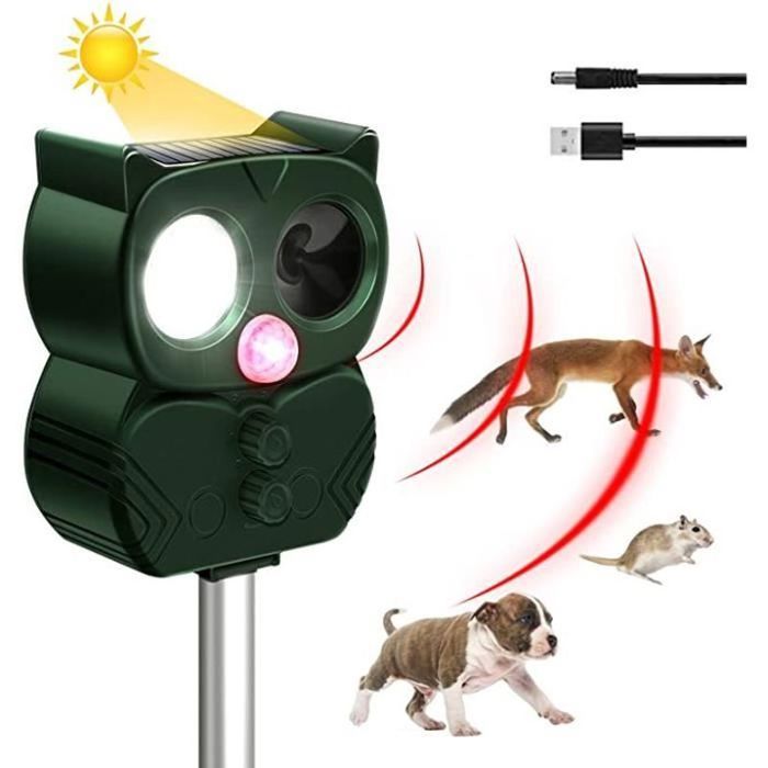 Répulsif à Ultrasons Pour Chats Et Animaux - Solaire Et USB, Détecteur PIR 8 M, Flash, étanche IP66, Pour Jardin