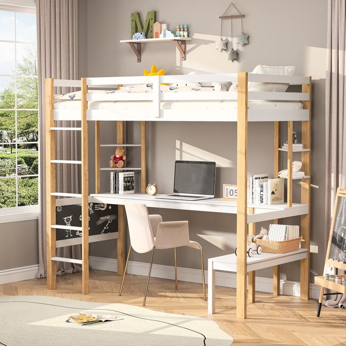 Lit Mezzanine Enfant 140x200 Cm Avec Rangement Et LED - Structure Métal Noir, échelle, Balustre - Sans Matelas
