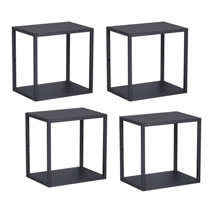 Set de 4 étagères murales Nostened acier 28 x 28 x 20 cm noir