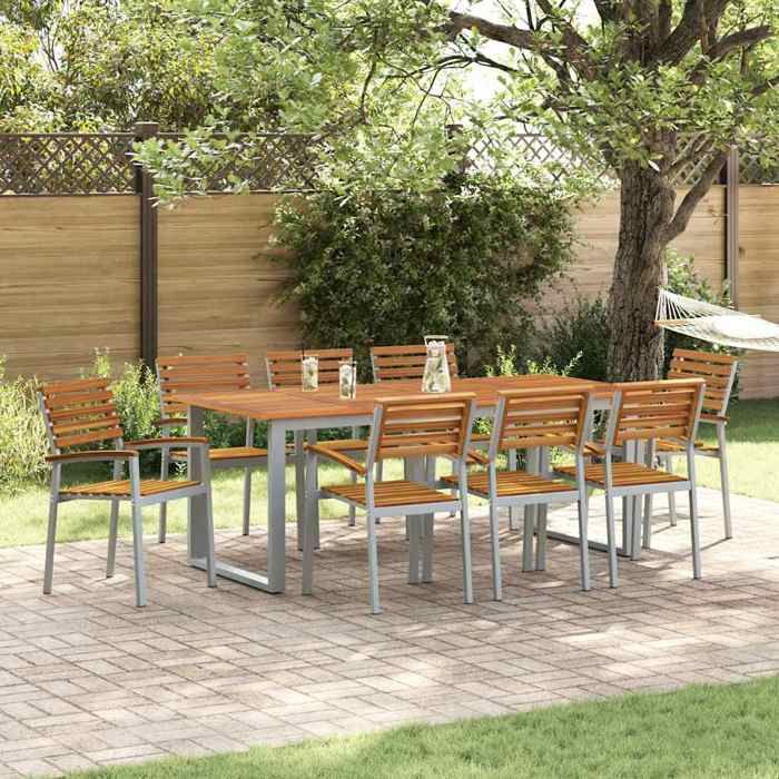 vidaXL Chaises de jardin empilables 8 pcs en bois d'acacia et métal