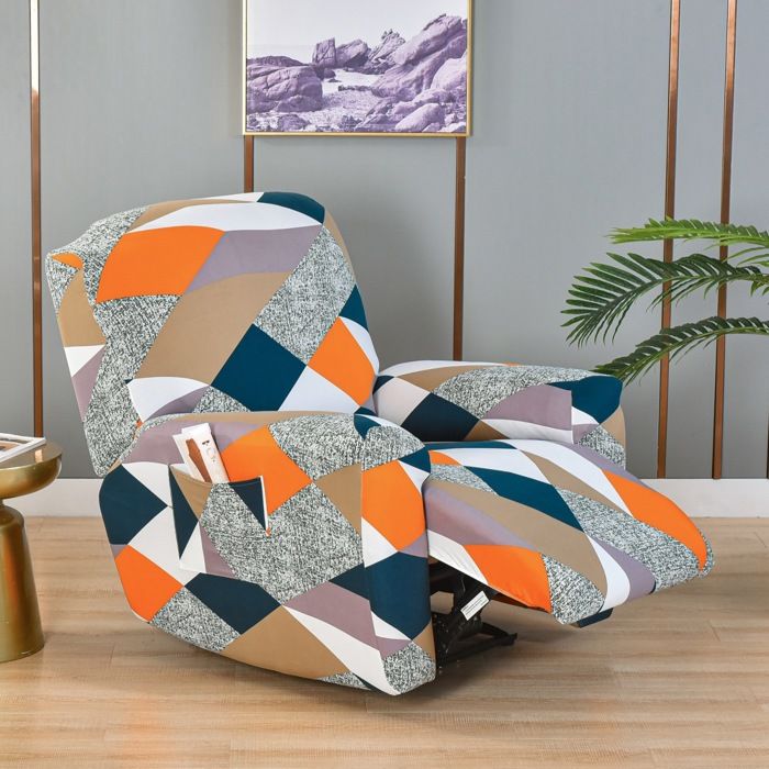 Housse de Fauteuil Relax - Extensible - 4 Pièces - Polyester - Orange