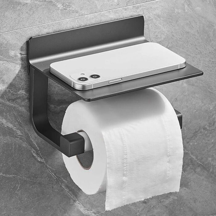 Porte-Papier Toilette Sans Perçage En Aluminium, Porte-Rouleau Avec Étagères Spacieuses, Support