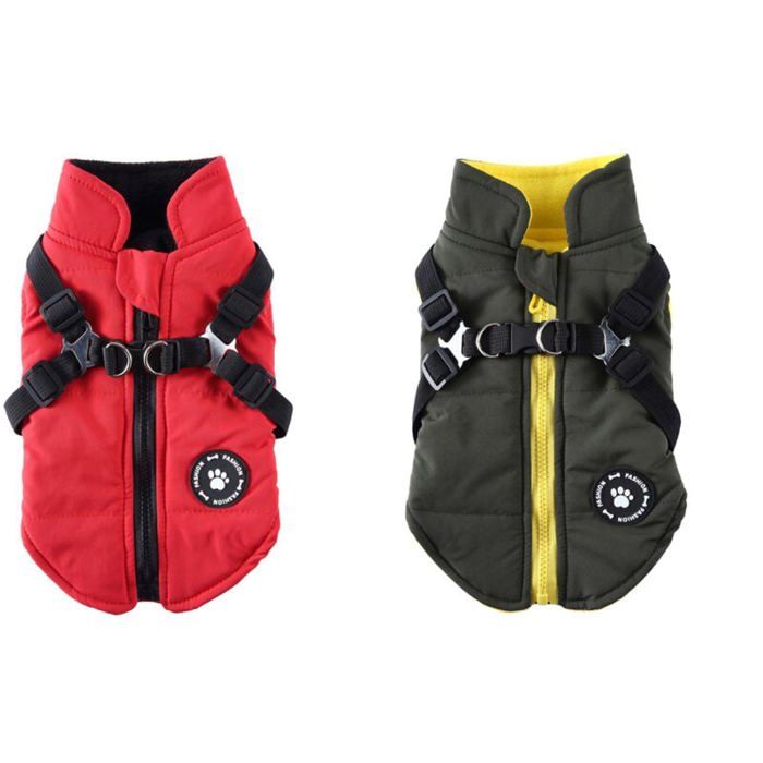 Meilleurs prix pour L  Rouge + Vert Manteau Chien Veste avec Harnais pour Petits et Moyens Chiens imperméable Manteau Chien Veste Chaud rembourré Puf