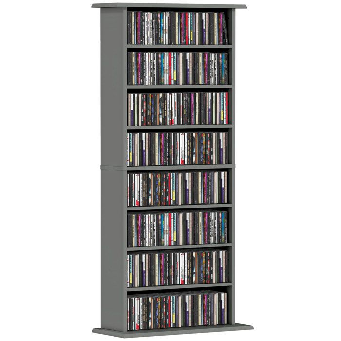 Rangements pour CD et DVD - HOMCOM - 8 compartiments et 6 étagères réglables - capacité max. 360 CD/185 DVD et Blu-ray - gris