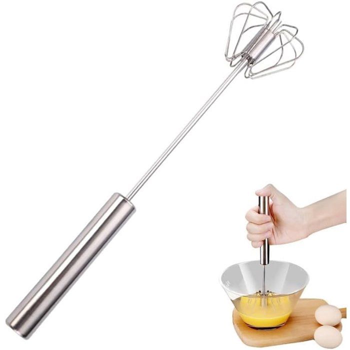 Lot De 3 Fouets Semi-Automatiques Rotatifs - Batteur à Main En Inox Pour Œufs, Crème, Pâtisserie - Pression Facile