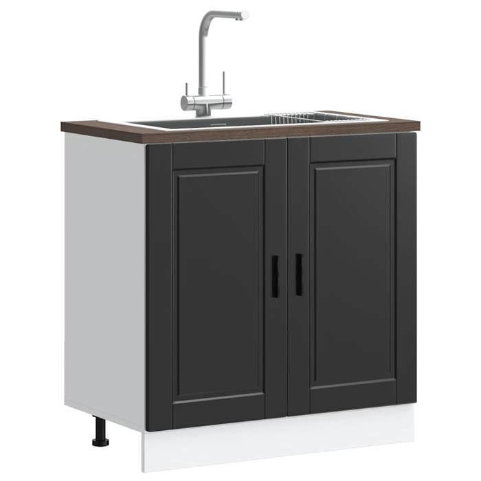 Meuble bas pour évier - vidaXL - Porto - 80x46x815 cm - Bois dingénierie - Noir - Pieds réglables - Capacité 60 kg