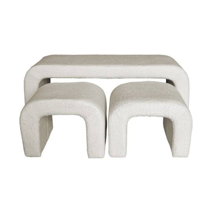 Banc et tabourets gigognes bouclette blanc L 112 x P 40 x H 45cm - Ino