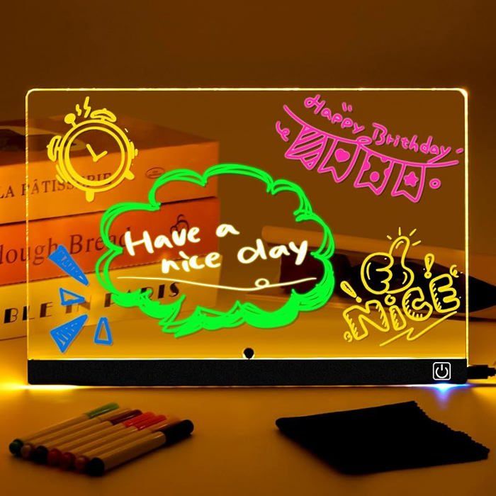 Tablette Lumineuse LED – Planche à Dessin 30x20 Cm – Effaçable Avec 12 Stylos – Support Inclus