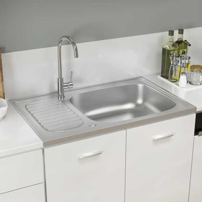 Jeu dévier de cuisine et égouttoir - 1 bac - Bassin à Encastrer - argenté 800x500x155 mm inox - 800x500 mm fr_79019565