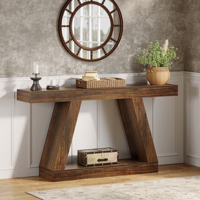Table ConsoleLittle Tree140x30x80 cmTable Dentrée Avec Socle en Bois et Espace de RangementPour CouloirSalonEntréeMarron