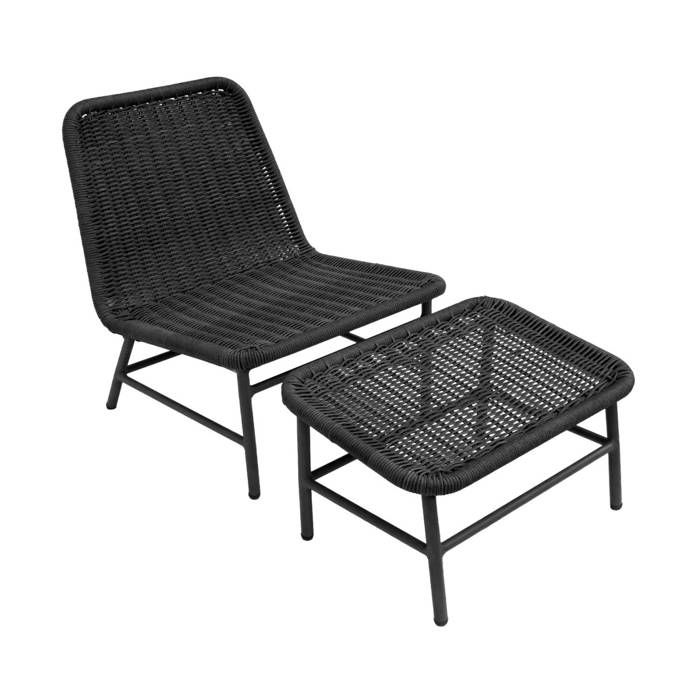 Fauteuil relax et repose pied aluminium et corde anthracite - Laguna Fauteuil relax et repose pied aluminium et corde anthracite - Laguna