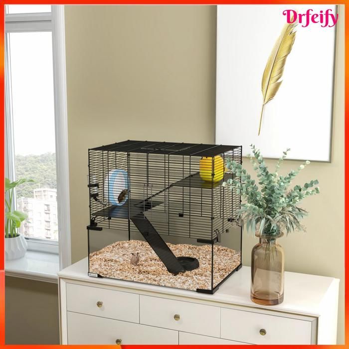 Cage pour hamster - AKOZON - 9860 - 3 niveaux avec roue - Base en verre trempé - Accessoires inclus
