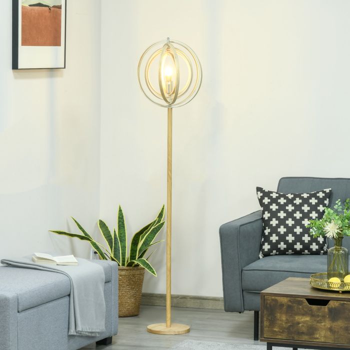MOTHINESSTO128-Lampadaire sur Pied Circulaire 40 W Max. Abat-Jour bois naturel clair dim. Ø 38 x 160 cm