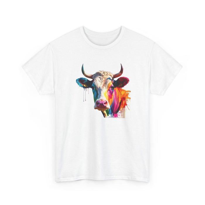 T-Shirt Vache Colorée Adulte – Cow Color Splash Art – Tee Shirt Animal Fun Moderne Noir Blanc Gris Cadeau Original: White / S