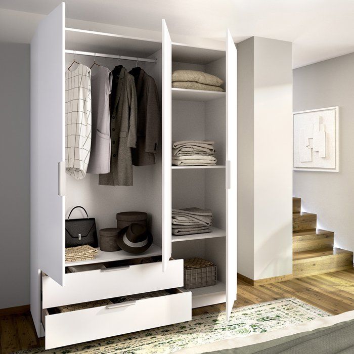Armoire 3 Portes Mayos Dmora en Bois Mélaminé Blanc 51x137 cm Armoire 3 Portes Mayos Dmora en Bois Mélaminé Blanc 51x137 cm