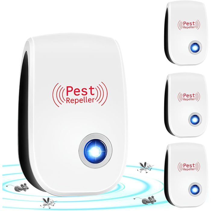Répulsif ultrasonique antiparasitaire - Hillylolly - Ultrason anti-rongeurs et insectes - Lot de 4 pièces