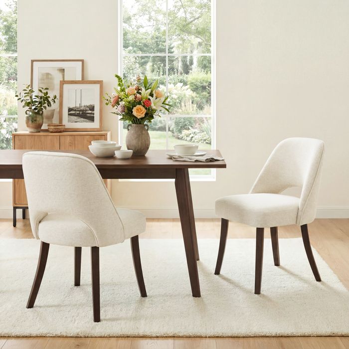 COLAMY Lot de 2 Chaises Modernes Style Mid-Century avec Pieds en Bois Assise Rembourrée et Dossier Ergonomique CourbéBeige