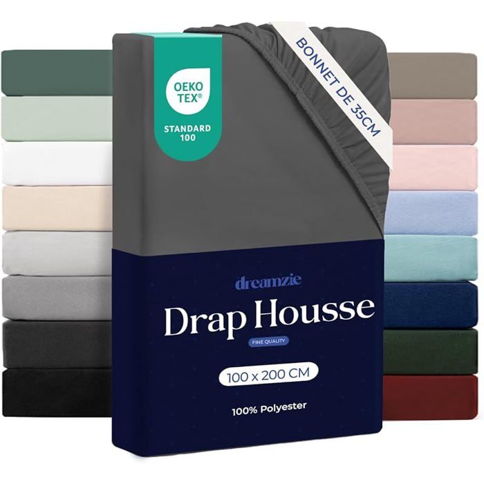 Drap Housse 100x200 Bonnet 35 cm  Microfibre Ultra Douce Mates Épais  ConfortGris Foncé 100 x 200 cm