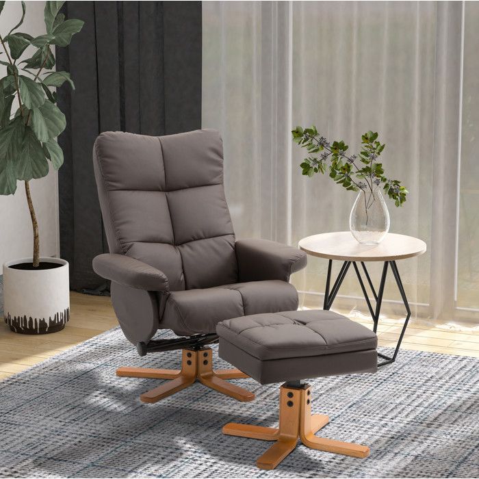 Fauteuil relax marron 80 x 86 x 99 cm pivotant 360° dossier inclinable 145° pouf coffre de rangement
