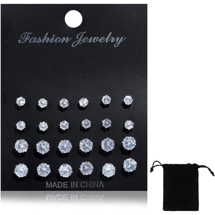 Boucles DOreilles 12 Paires Zirconia Acier Chirurgical Hypoallergénique Soins Médicaux Pour Femmes[PP119]